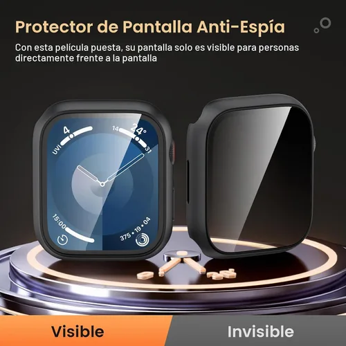 Vista 3 de Goton Funda impermeable con protección de privacidad para Apple Watch, película de vidrio templado anti-espía, cubierta para iWatch, carcasa rígida