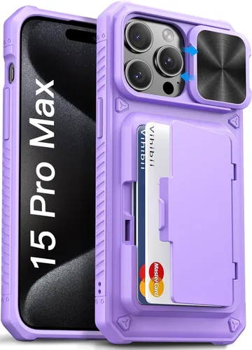 Vista 8 de Vihibii Funda para iPhone 13 Pro Max/iPhone 12 Pro Max con tarjetero (4 tarjetas) [bloqueo RFID] y cubierta de cámara deslizante, protección contra