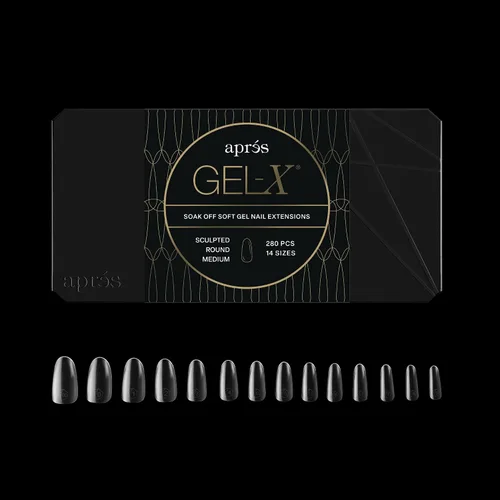 Vista 8 de Apres Gel-X® Caja redonda de puntas de uñas 280 puntas, puntas de gel suave, 14 tamaños 00-9 Medio tamaño incluido (redondo natural mediano)