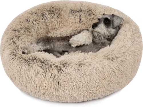 Vista 22 de Friends Forever Cama para perro en forma de dona, de piel sintética, mullida, relajante, para perros pequeños, suave y afelpada, antiansiedad, sofá