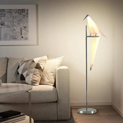 Vista 4 de Lámpara de pie LED creativa, lámpara de grúa de origami, material acrílico, poste alto de pie, lámpara de luz vertical para dormitorio, lectura