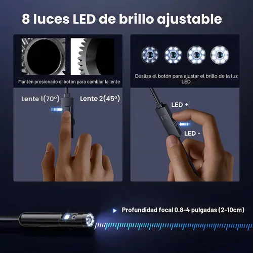 Vista 3 de [Lente dual] Cámara endoscopio con luz, boroscopio HD 1920P con 8+1 luces LED ajustables, IP67 impermeable 16.5 pies cámara de inspección de cable