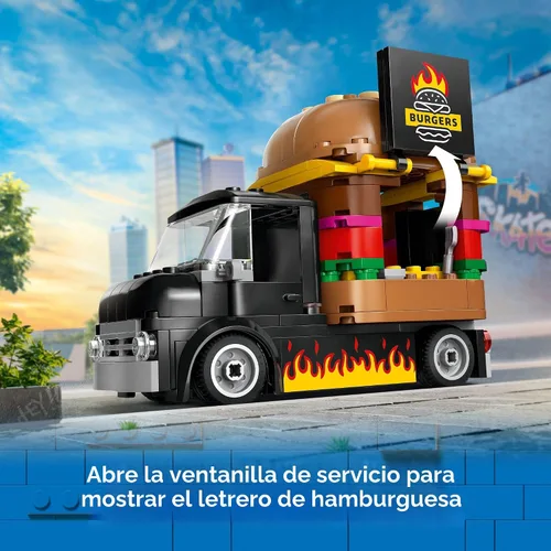 Vista 4 de LEGO City Camión de Hamburguesas - Juego de Construcción de Juguetes, Regalo Divertido para Niños de 5 años en Adelante, Camioneta de Hamburguesas