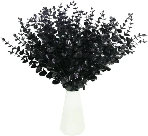 Vista 15 de Tinsow 26 Tallos de Eucalipto Artificial Negro Flores Falsas de Halloween Eucaliptos Hojas de Tacto Real Centro de Mesa Decoración para el Hogar