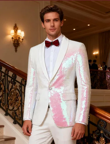 Vista 4 de COOFANDY Chaqueta de esmoquin con lentejuelas brillante para hombre Blazer de un botón para fiesta, cena, graduación, traje de gala
