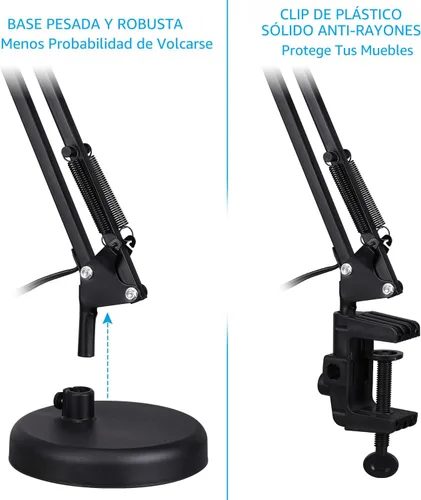 Vista 2 de TORCHSTAR Lámpara de escritorio de metal con abrazadera, brazo oscilante, lámpara de mesa de cuello de ganso ajustable para arquitectos, luces