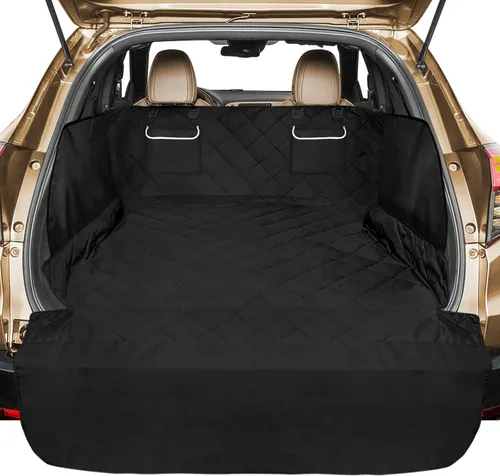Vista 17 de Veckle SUV Cargo Liner para perros - Funda para maletero con protector de solapa para parachoques Waterproof Pet Cargo Cover with Side Flaps, Dog