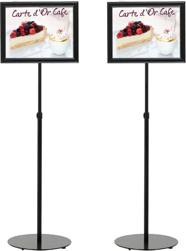 Vista 8 de M&T Displays Tablero de menú telescópico ajustable con pedestal, perfil de aluminio, marco de póster deslizable de doble cara negro, documento