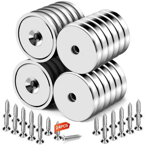 Vista 7 de Imanes de taza con agujero avellanado, imán con tornillo, imanes con base redonda con fuerza de sujeción industrial, 60 libras de fuerza