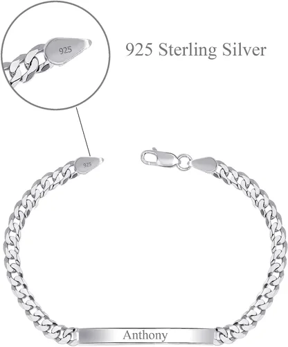 Vista 12 de LeCalla Pulsera personalizada con nombre de identificación personalizada grabada Pulsera de identificación de barra de eslabones para hombre