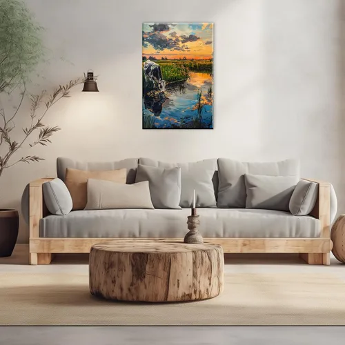 Vista 5 de Lienzo de animales para pared, póster de acuarela de vaca de las tierras altas, paisaje colorido de pastizales, pintura de agua potable, obra