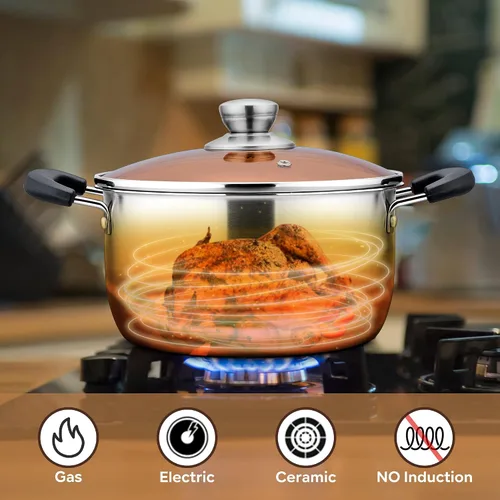 Vista 6 de LIANYU Olla de 4 cuartos de galón, olla de pasta de sopa de acero inoxidable con tapa transparente, olla resistente para hervir a fuego lento, mango