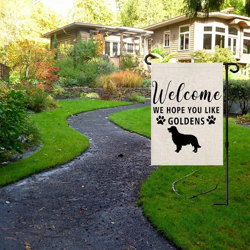 Vista 4 de Golden Retriever - Bandera de jardín Golden Retriever con la frase "Welcome We Hope You Like Goldens", bandera de jardín (Like Goldens F)