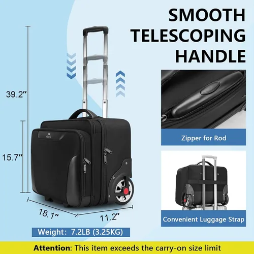 Vista 4 de MATEIN - Maletín rodante para hombres, bolsa grande con ruedas para laptop de 17.3 pulgadas, para viajes, oficina, trabajo, resistente al agua