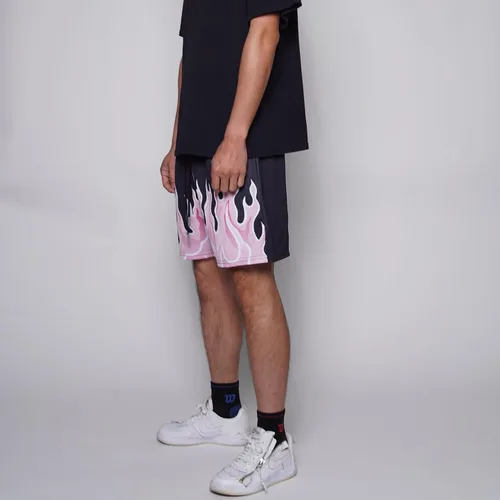 Vista 4 de BOOMLEMON Pantalones cortos de baloncesto para hombre, pantalones cortos deportivos de entrenamiento casual con estampado gráfico de llama de malla