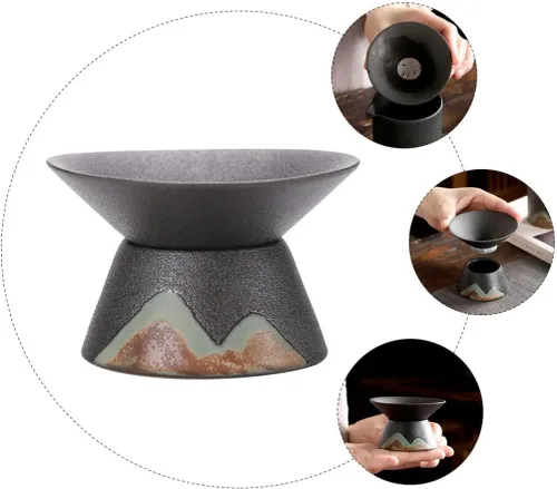 Vista 2 de ULTNICE Accesorio de filtro de té de cerámica con colador de malla fina para el hogar y la habitación, diseño compacto de 3 x 3 x 1.77 pulgadas