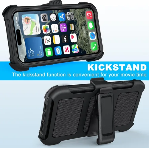 Vista 5 de Funda con Clip para Cinturón Compatible con iPhone 14 Plus Defender Case con Soporte Giratorio de 360° - Protección de Servicio Pesado Anti-Caídas A