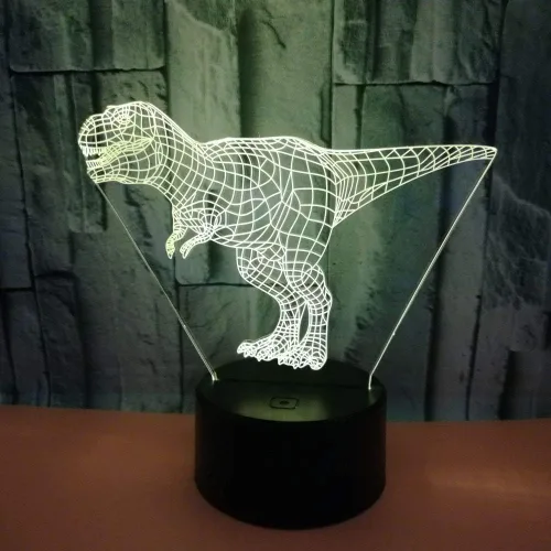 Vista 7 de Wiscky - Lámpara de escritorio con luz nocturna 3D de dinosaurio, 7 colores con ilusión óptica de control táctil, con base acrílica plana y ABS