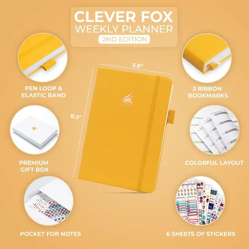 Vista 2 de Clever Fox Planner 2ª Edición – Planificador de Metas Semanales y Mensuales Colorido, Organizador de Gestión del Tiempo y Productividad, Sin Fecha