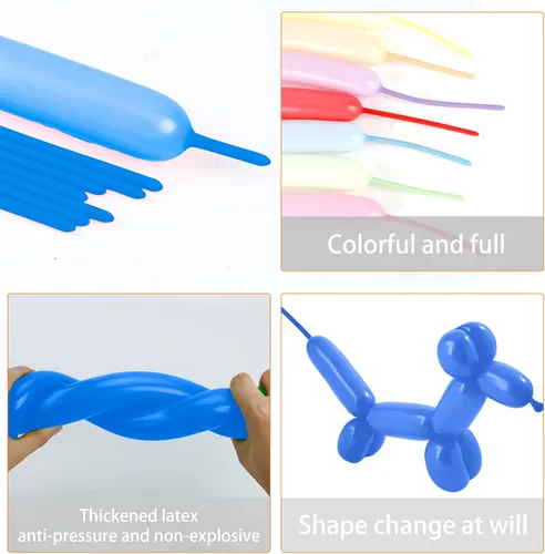 Vista 4 de 260 globos, 50 globos largos azul oscuro para arco, kit de animales, torsión