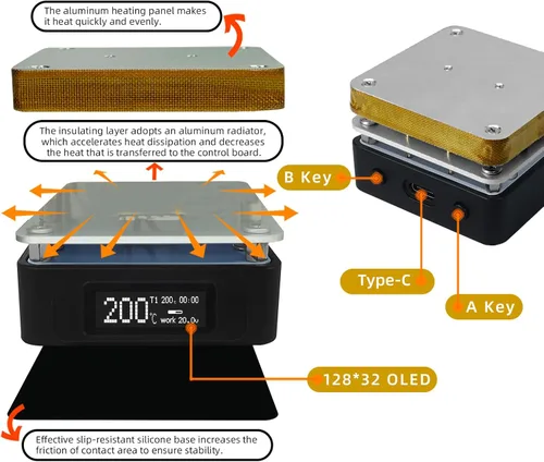Vista 4 de SEQURE Placa de Soldadura Eléctrica, Estación de Soldadura de Precalentamiento Mini OLED de 25V 95W, Calentador de Retrabajo con Calefacción