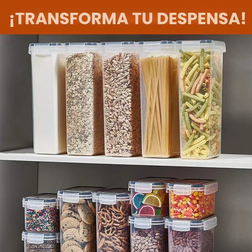 Vista 8 de Juego de 24 recipientes herméticos para almacenamiento de alimentos, recipientes de plástico transparente sin BPA para cocina y despensa con tapas