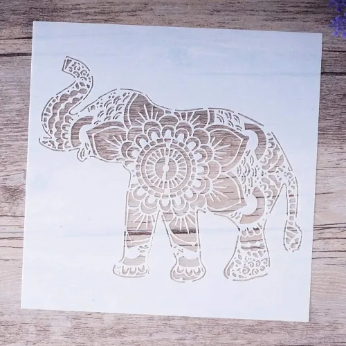 Vista 4 de Plantilla decorativa de mandala de elefante para pintar en paredes, manualidades de muebles (tamaño A4)