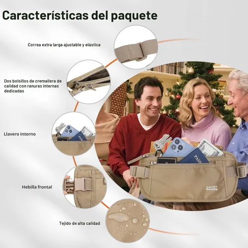 Vista 8 de Cinturón de dinero, soporte para pasaporte, cartera de viaje oculta segura con bloqueo RFID, riñonera encubierta, Beige, Rfid Blocking & Belt