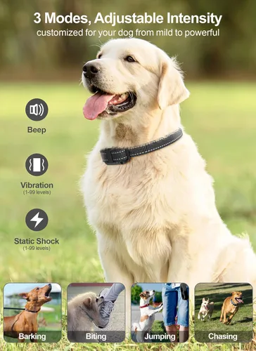 Vista 2 de FunniPets Collar de choque para perro, paquete de 2 – Collar de entrenamiento para perros con control remoto IP65 impermeable E Collar para perros