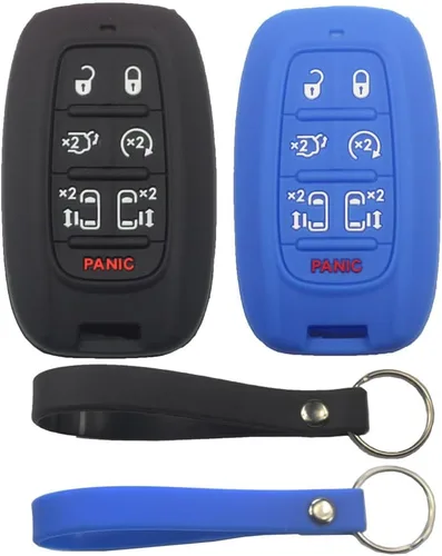 Vista 9 de 2 fundas de silicona de goma negra con 7 botones para llavero inteligente sin llave compatible con Chrysler Pacifica Voyager 2020 2021 2022, 2 2