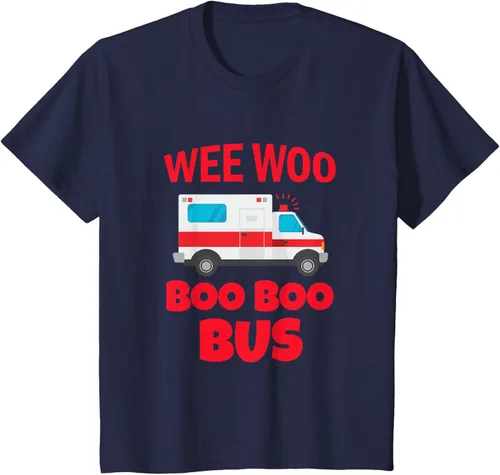 Vista 64 de Wee Woo Boo Boo Bus First Responder - Camiseta divertida de ambulancia, Negro, S