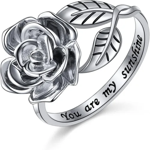 Vista 34 de Anillos abiertos ajustables de plata de ley S925, anillo de rosa para mujeres y adolescentes