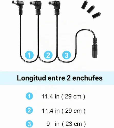 Vista 4 de Adaptador de fuente de poder 9V DC 1A (1000mA) Mr.Power para efectos de guitarra, cable de 3 líneas, tapa insulada