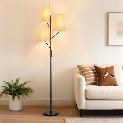 Vista 2 de SRJJA Lámpara de pie de granja para sala de estar, lámpara de pie de árbol de 3 luces de 70 pulgadas de alto con poste negro, lámparas de pie