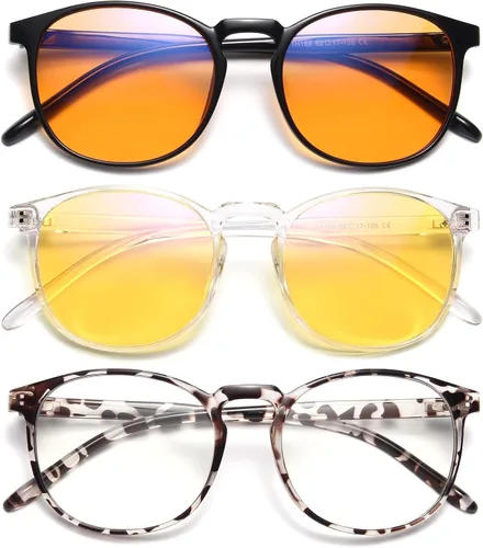 Vista 9 de IBOANN - Lentes con filtro de luz azul para mujeres y hombres, paquete de 3 unidades, armazón redonda estilo retro a la moda, lentes falsos vintage