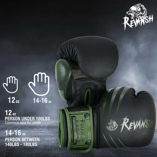 Vista 3 de Revansh Boxing Gloves Premium Matte Cowhide Leather Gloves for Boxing, MMA, Muay Thai, Kickboxing, Durable, Comfortable, Protective Gloves for