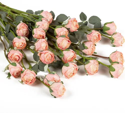 Vista 8 de DuHouse - 24 rosas artificiales vintage de seda falsa Naranja quemado