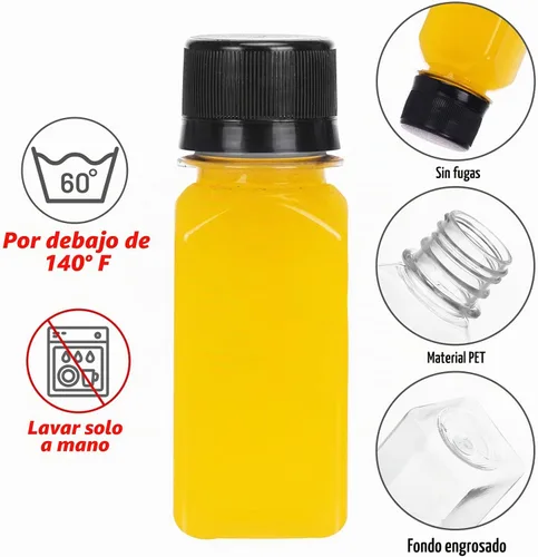 Vista 3 de TOMNK 100 botellas de plástico de 2 onzas con tapas, recipientes reutilizables transparentes para bebidas a granel para inyección de jengibre, jugo