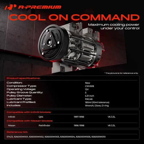 Vista 2 de A-Premium Compresor de A/C con embrague compatible con Infiniti QX4 3.3L 1997-1998, Nissan Pathfinder 3.3L 1996-1998