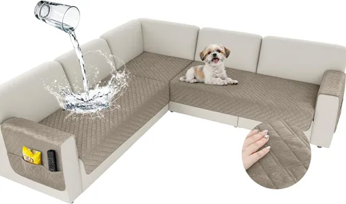 Vista 21 de Arfntevss Fundas impermeables para sofá modular de esquina para perros y mascotas, funda de sofá en forma de L, lavable de terciopelo grande