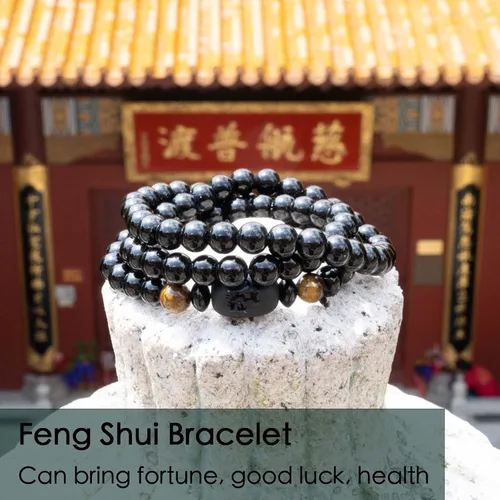 Vista 7 de Obsidian Bracelet Natural Black Onyx Tiger Eye Stone with Phoenix Totem Jewelry Bracelet, 8mm Beaded Bracelets Feng Shui Bracelet for Meditation