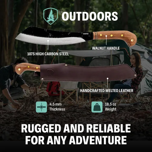 Vista 3 de Condor Tool & Knife Mini Duku Heavy Duty Machete with Sheath, Walnut Handle - Hand Crafted Welted Leather Sheath - Camping Machete Knife - 10.5in