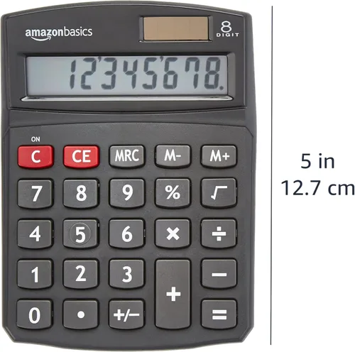 Vista 7 de Amazon Basics Calculadora de escritorio LCD de 8 dígitos, portátil y fácil de usar, color negro, paquete de 1