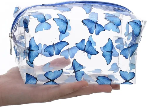 Vista 7 de Pequeña bolsa de cosméticos, bolsa de maquillaje transparente para la escuela, bonita bolsa de viaje para mujer, estuche organizador de maquillaje