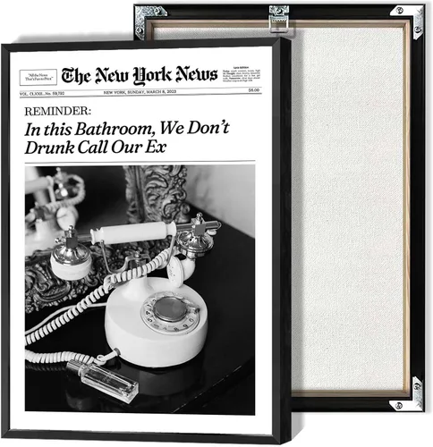 Vista 6 de Arte de pared en lienzo en blanco y negro con titulares de revistas de tendencia, póster de noticias, imagen divertida de hora feliz, impresiones