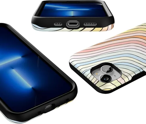 Vista 3 de Casely Funda para iPhone 13 Ride The Wave Arcoíris pastel rayado Compatible con MagSafe Diseño protector audaz