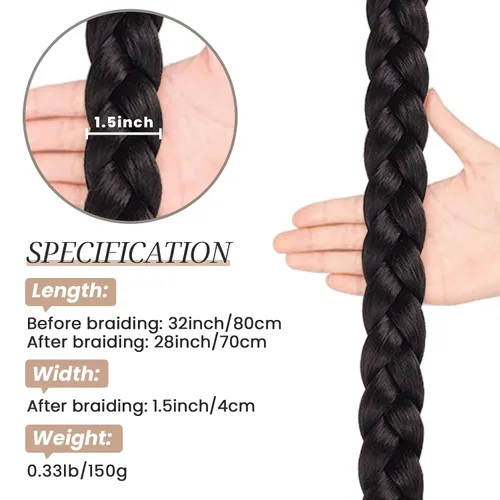 Vista 3 de HAIRCUBE Extensión de cabello sintético suave y natural para mujer, cola de caballo larga trenzada con banda elástica y banda elástica para el Negro