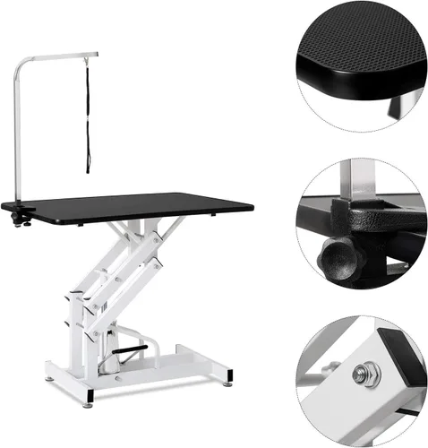 Vista 6 de Mesa hidráulica de aseo para perros pequeños, medianos y grandes, mesa de aseo para mascotas con brazo superior ajustable y soga, altura ajustable