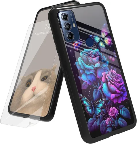 Vista 71 de Funda para Motorola Moto G Play 4G 2024 con protector de pantalla, parte trasera de vidrio templado + funda de silicona suave TPU absorción