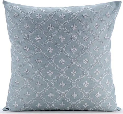 Vista 22 de The HomeCentric Funda de cojín para sofá, 12 x 12 pulgadas, funda de almohada decorativa cuadrada de lino azul claro con zardozi y cuentas bordadas